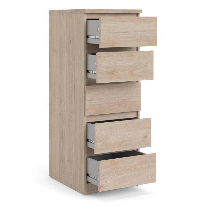 Naia Tall Narrow 5 Drawer Chest of Drawers / Tallboy in Jackson Hickory Oak - Price Crash Furniture