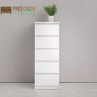 Naia Tall Narrow 5 Drawer Chest of Drawers / Tallboy in White High Gloss - Price Crash Furniture