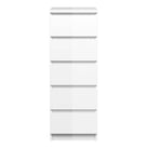 Naia Tall Narrow 5 Drawer Chest of Drawers / Tallboy in White High Gloss - Price Crash Furniture