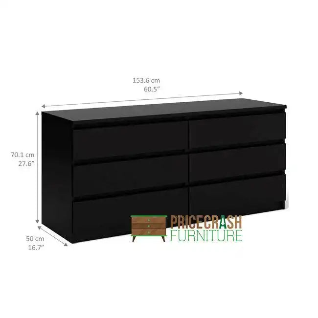 Naia Wide Chest Of 6 Drawers (3+3) in Black Matt - Price Crash Furniture