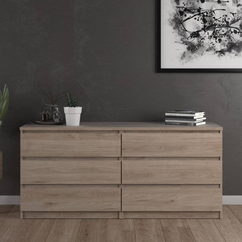 Naia Wide Chest of 6 Drawers (3+3) in Jackson Hickory Oak - Price Crash Furniture