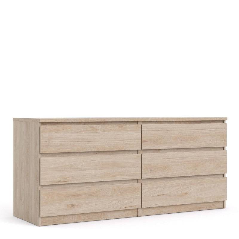 Naia Wide Chest of 6 Drawers (3+3) in Jackson Hickory Oak - Price Crash Furniture