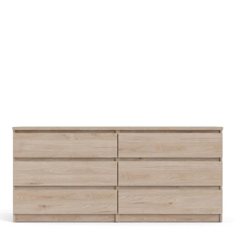 Naia Wide Chest of 6 Drawers (3+3) in Jackson Hickory Oak - Price Crash Furniture