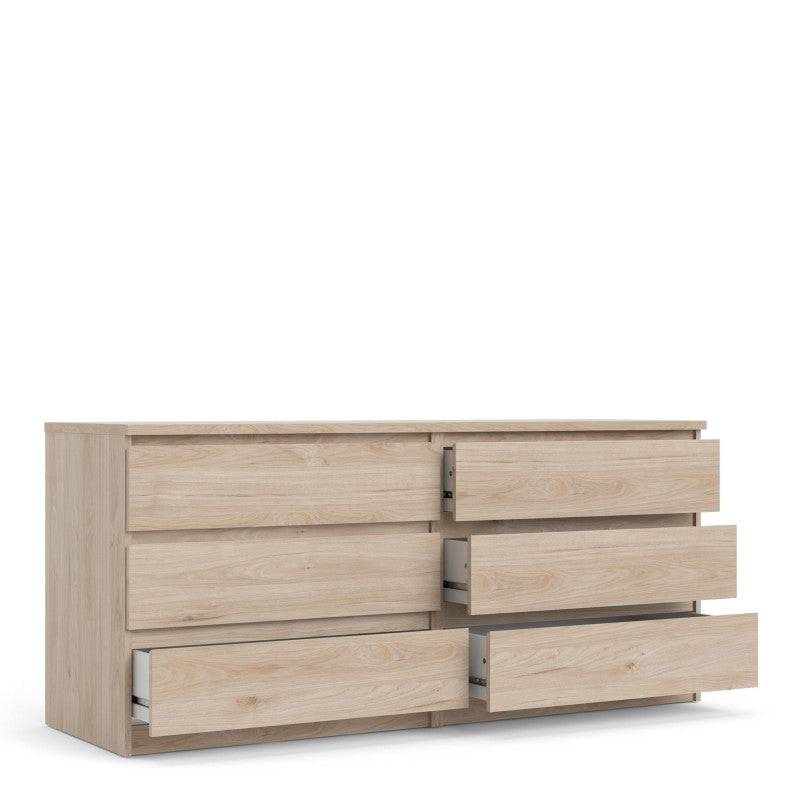 Naia Wide Chest of 6 Drawers (3+3) in Jackson Hickory Oak - Price Crash Furniture