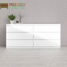 Naia Wide Chest Of 6 Drawers (3+3) in White High Gloss - Price Crash Furniture