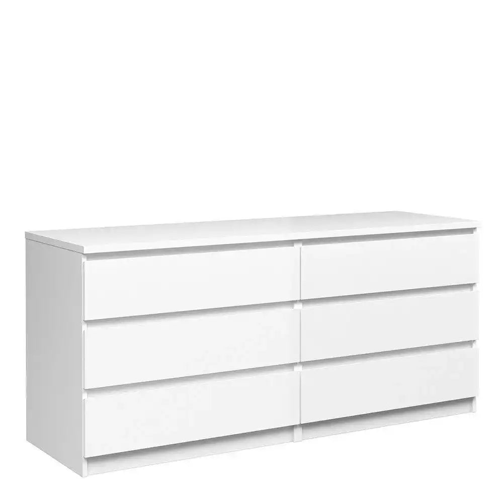 Naia Wide Chest Of 6 Drawers (3+3) in White High Gloss - Price Crash Furniture