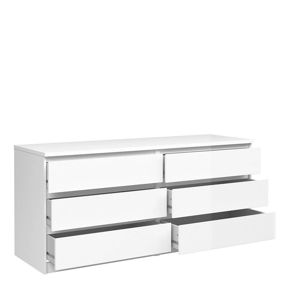Naia Wide Chest Of 6 Drawers (3+3) in White High Gloss - Price Crash Furniture