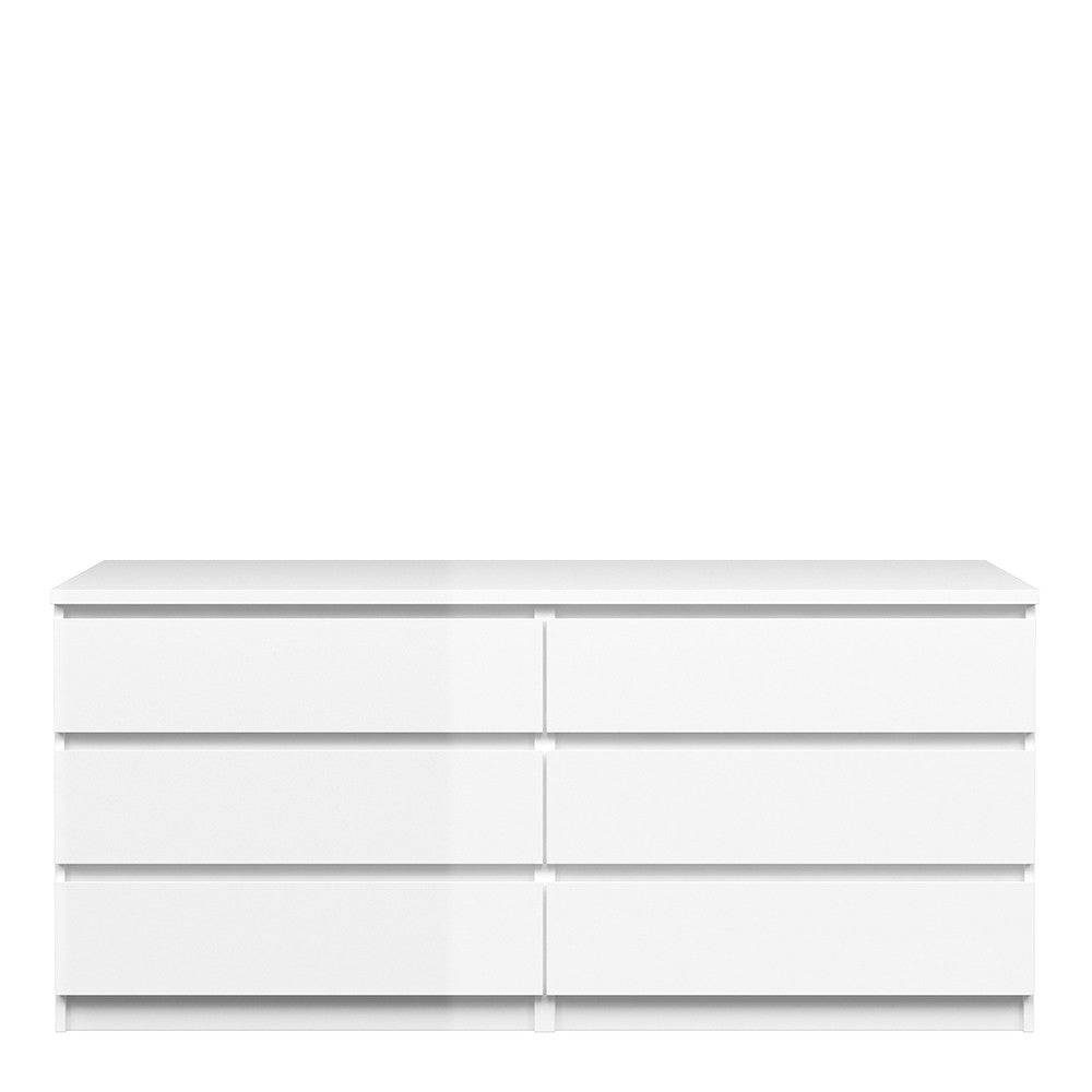 Naia Wide Chest Of 6 Drawers (3+3) in White High Gloss - Price Crash Furniture