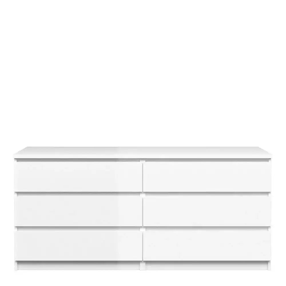 Naia Wide Chest Of 6 Drawers (3+3) in White High Gloss - Price Crash Furniture
