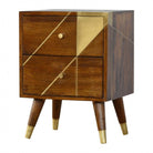 Nordic Style Chestnut Bedside With Gold Detailing - Price Crash Furniture