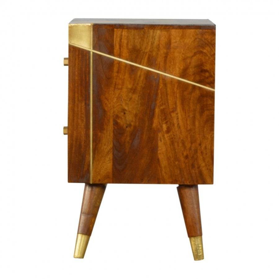 Nordic Style Chestnut Bedside With Gold Detailing - Price Crash Furniture