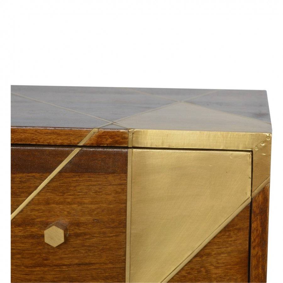 Nordic Style Chestnut Bedside With Gold Detailing - Price Crash Furniture