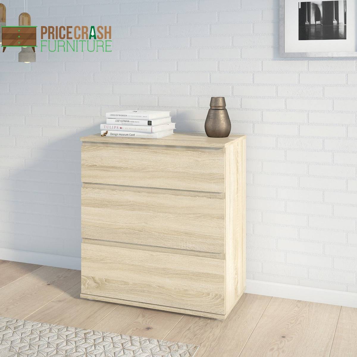 Nova 3 Drawer Chest of Drawers in Oak - Price Crash Furniture