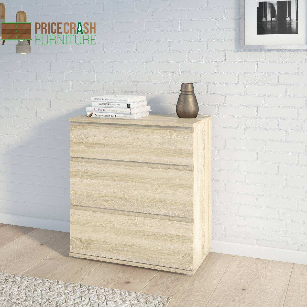 Nova 3 Drawer Chest of Drawers in Oak - Price Crash Furniture