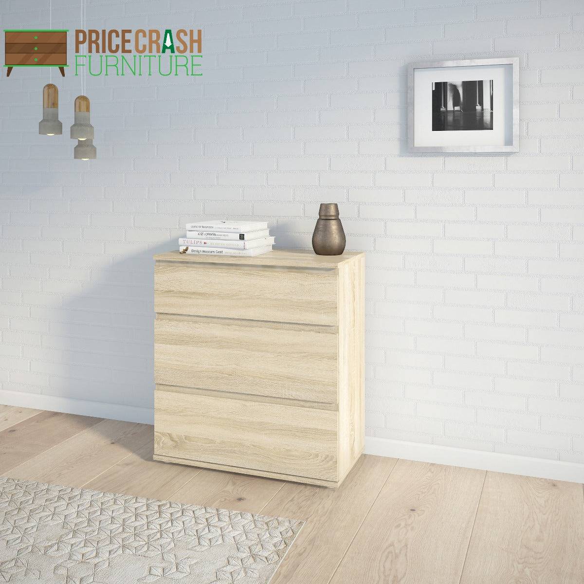 Nova 3 Drawer Chest of Drawers in Oak - Price Crash Furniture