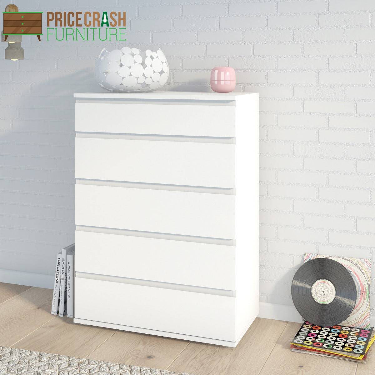 Nova 5 Drawer Chest of Drawers in White - Price Crash Furniture