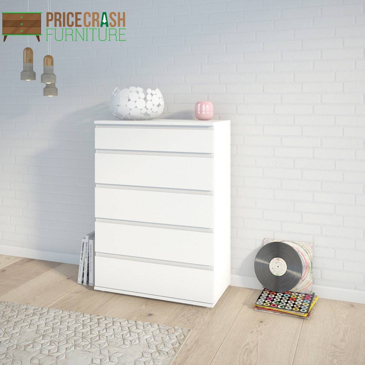 Nova 5 Drawer Chest of Drawers in White - Price Crash Furniture