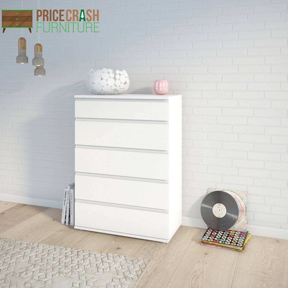 Nova 5 Drawer Chest of Drawers in White - Price Crash Furniture