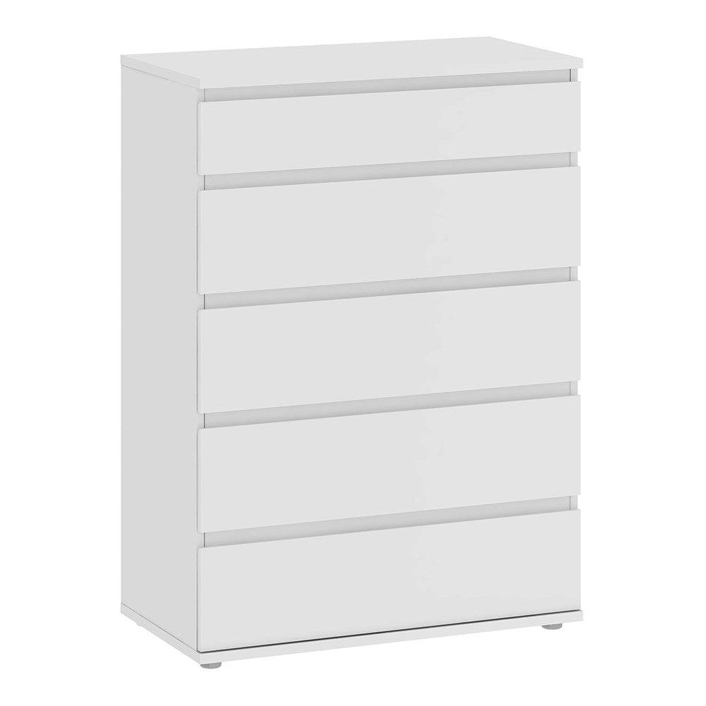 Nova 5 Drawer Chest of Drawers in White - Price Crash Furniture