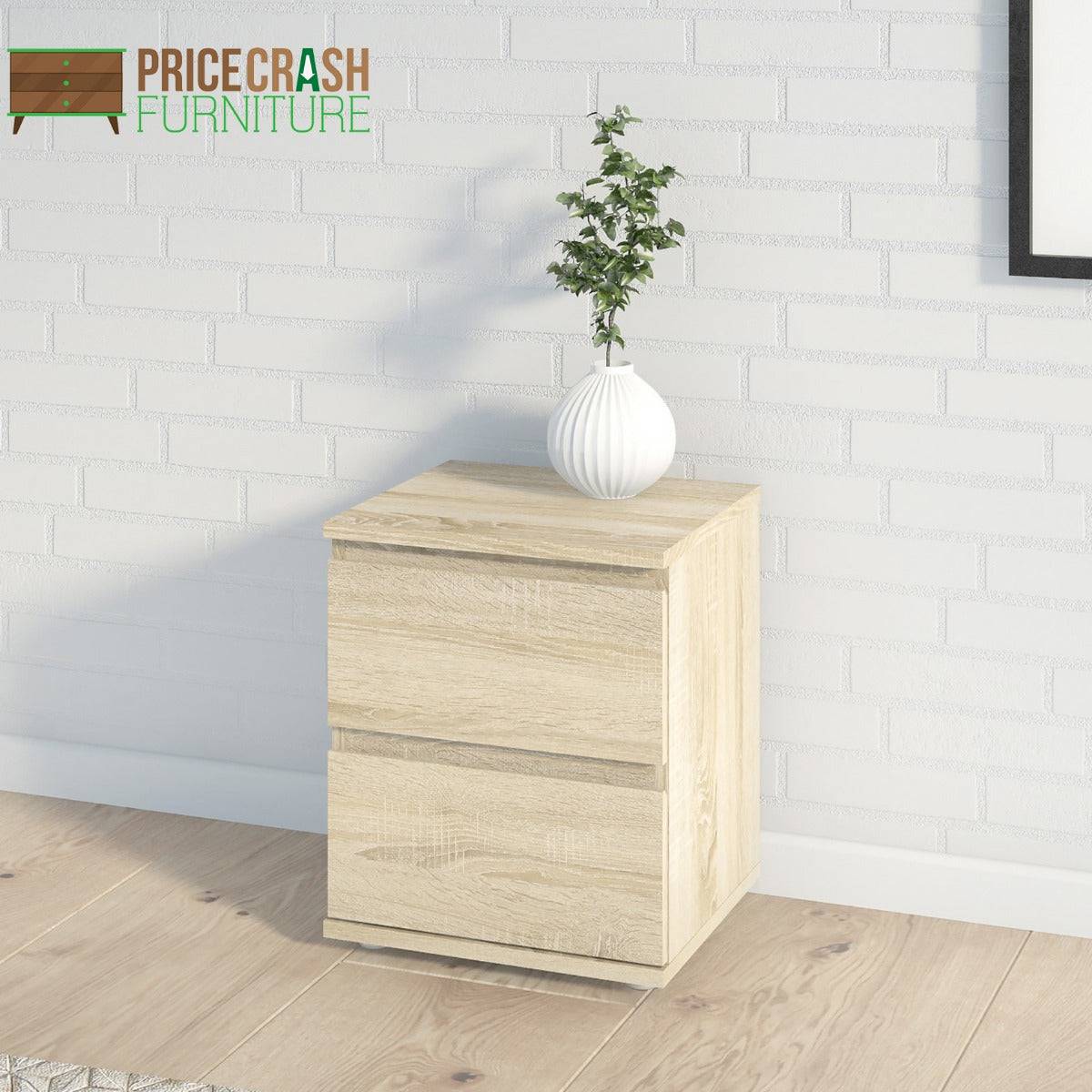 Nova Bedside 2 Drawer in Oak - Price Crash Furniture