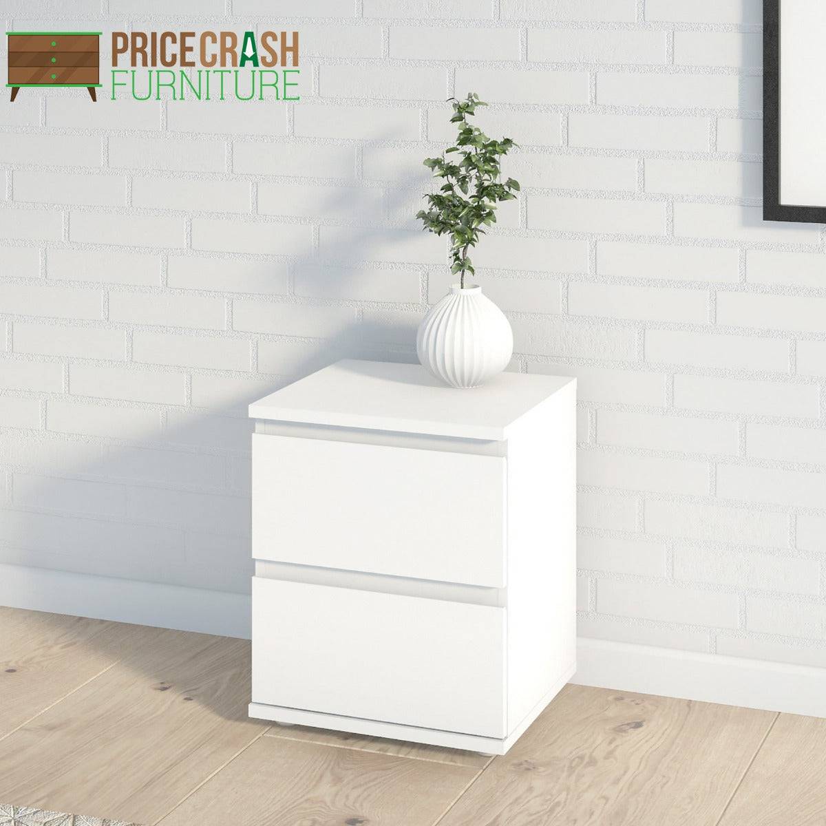 Nova Bedside 2 Drawer in White - Price Crash Furniture