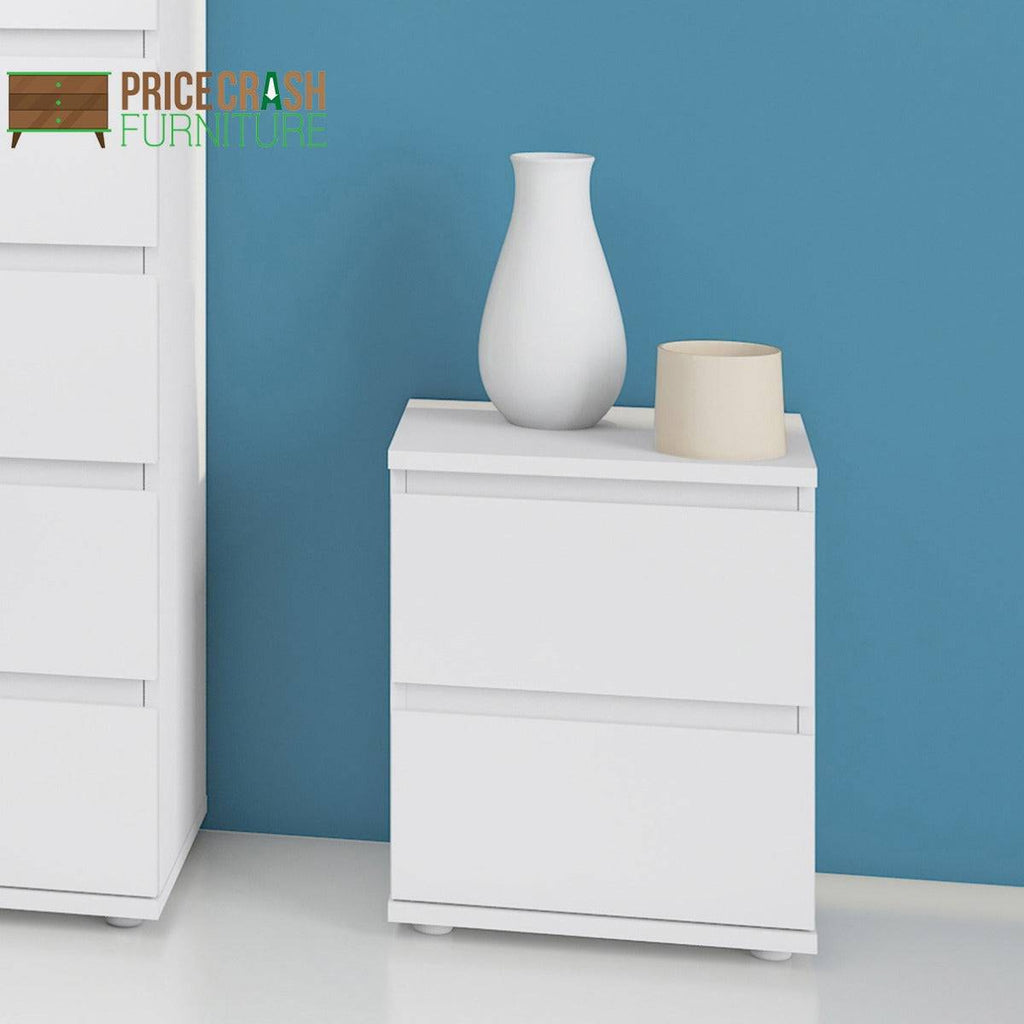 Nova Bedside 2 Drawer in White - Price Crash Furniture
