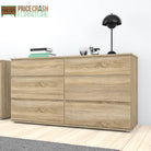 Nova Large Wide 6 Drawer Chest of Drawers (3+3) in Oak - Price Crash Furniture