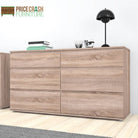 Nova Large Wide 6 Drawer Chest of Drawers (3+3) in Truffle Oak - Price Crash Furniture