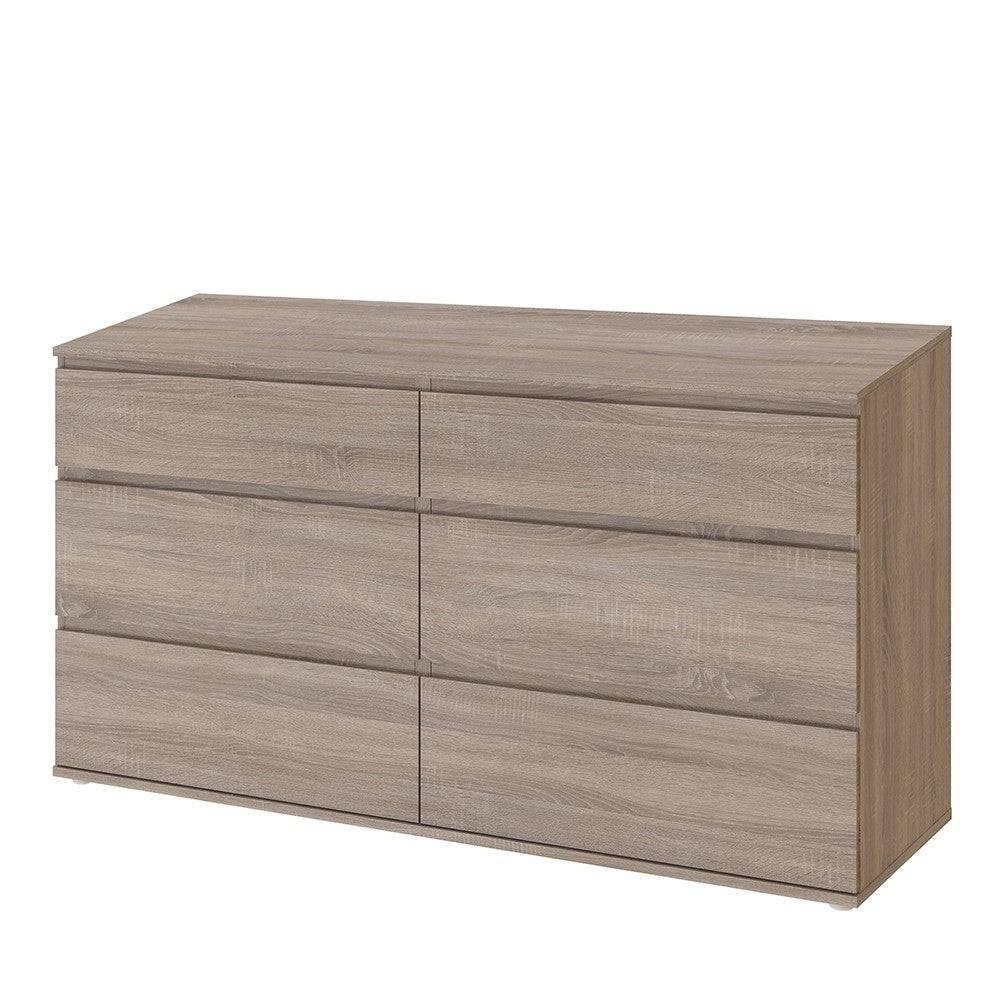 Nova Large Wide 6 Drawer Chest of Drawers (3+3) in Truffle Oak - Price Crash Furniture