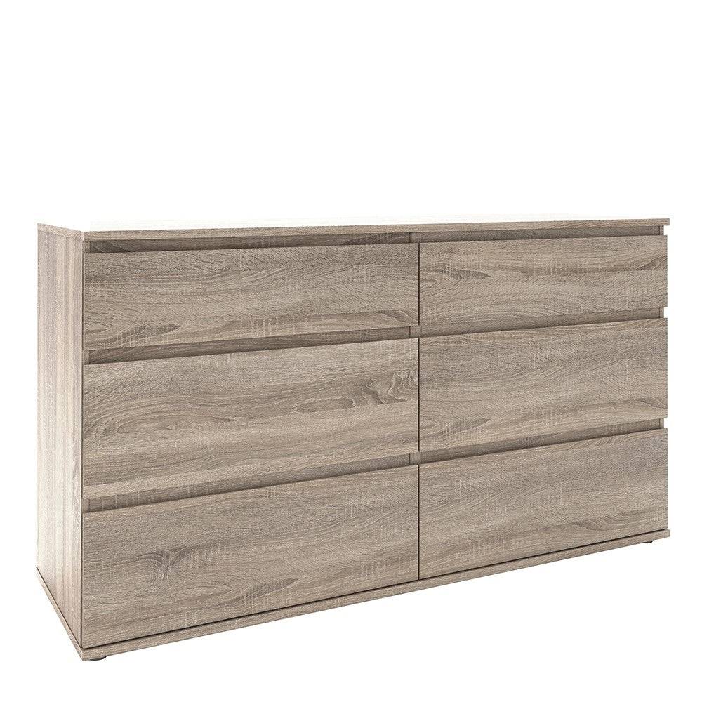 Nova Large Wide 6 Drawer Chest of Drawers (3+3) in Truffle Oak - Price Crash Furniture