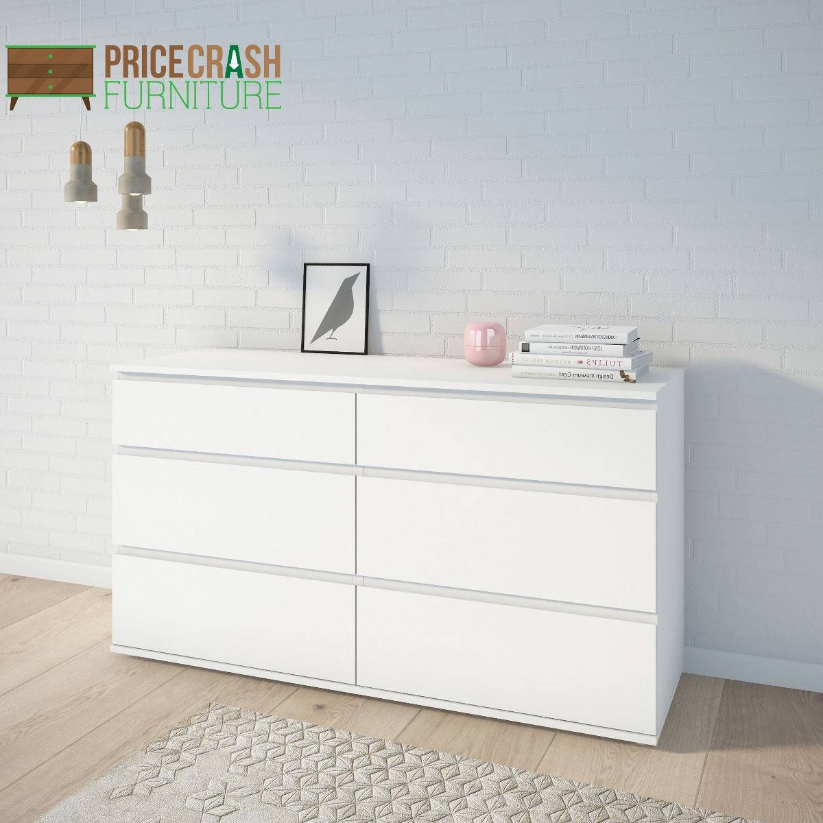 Nova Large Wide 6 Drawer Chest of Drawers (3+3) in White - Price Crash Furniture