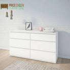 Nova Large Wide 6 Drawer Chest of Drawers (3+3) in White - Price Crash Furniture