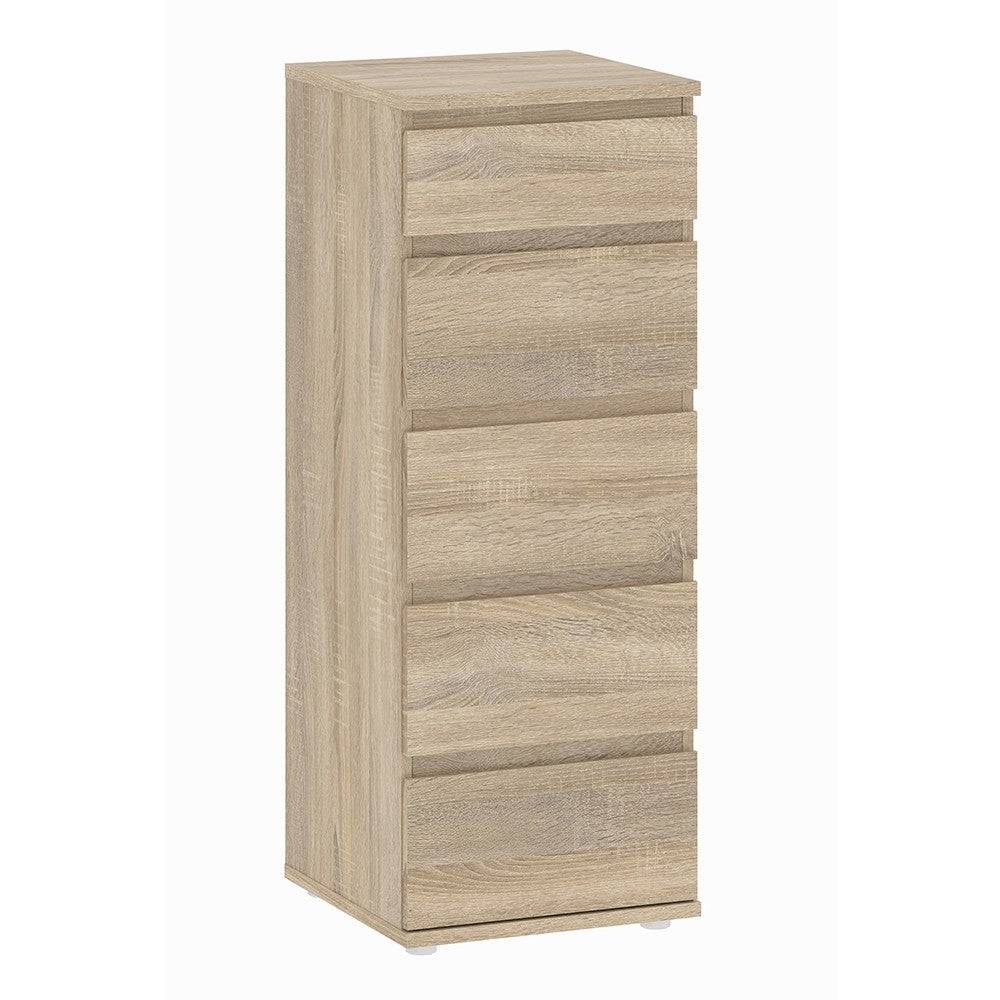 Nova Tall Narrow 5 Drawer Chest of Drawers in Oak - Price Crash Furniture