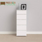 Nova Tall Narrow 5 Drawer Chest of Drawers Tallboy in White - Price Crash Furniture