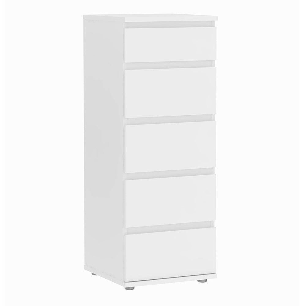 Nova Tall Narrow 5 Drawer Chest of Drawers Tallboy in White - Price Crash Furniture