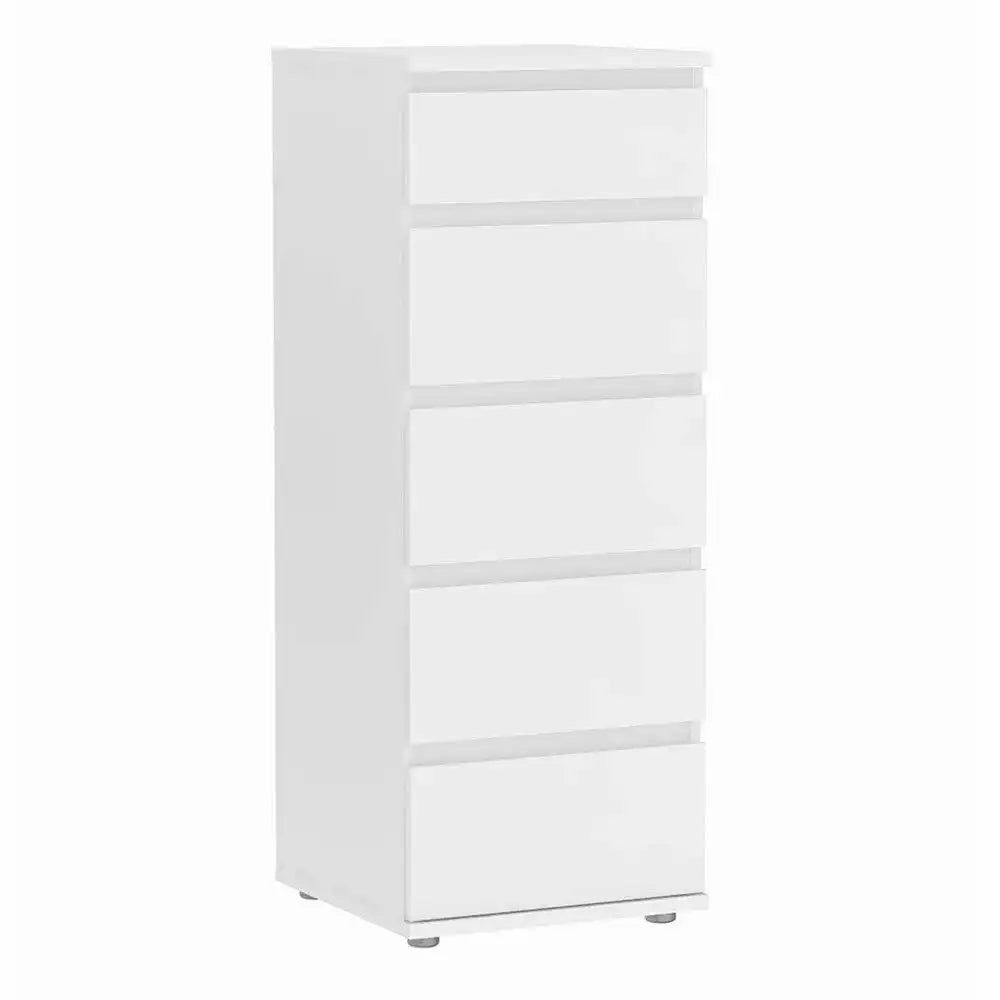 Nova Tall Narrow 5 Drawer Chest of Drawers Tallboy in White - Price Crash Furniture