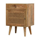 Oak-ish Finish Bedside With Ratten Door - Price Crash Furniture