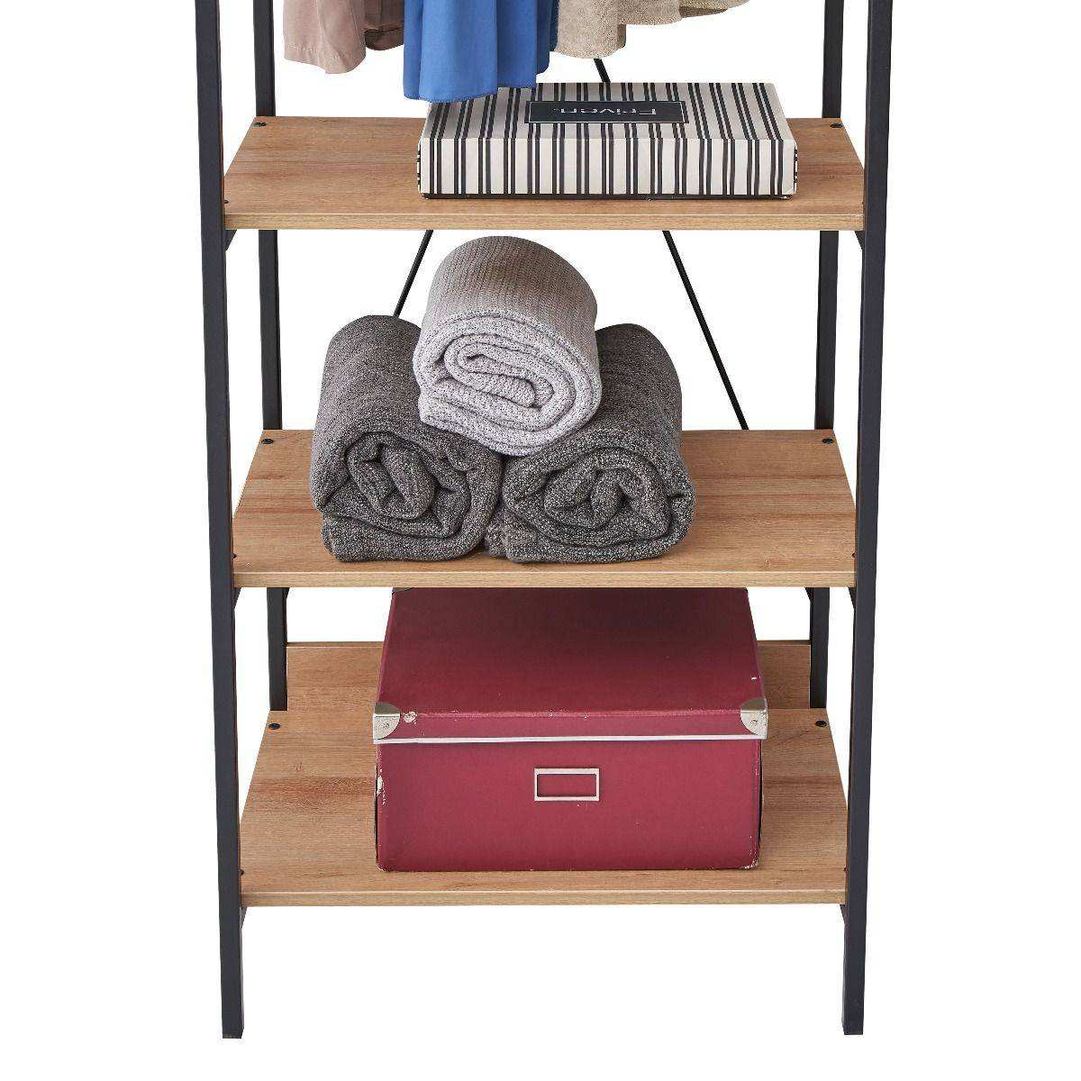 Claire Bedroom Open Wardrobe with 4 Shelves in Riviera Oak - Price Crash Furniture