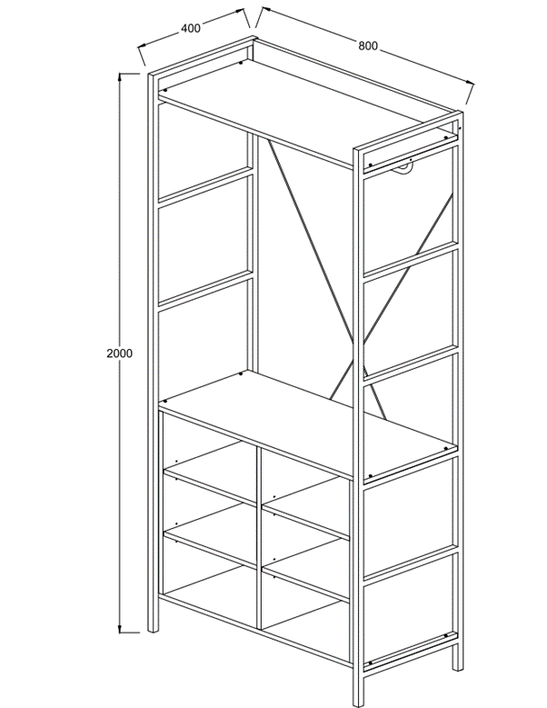 OPEN WARDROBE WITH 8 SHELVES Claire Bedroom - Price Crash Furniture