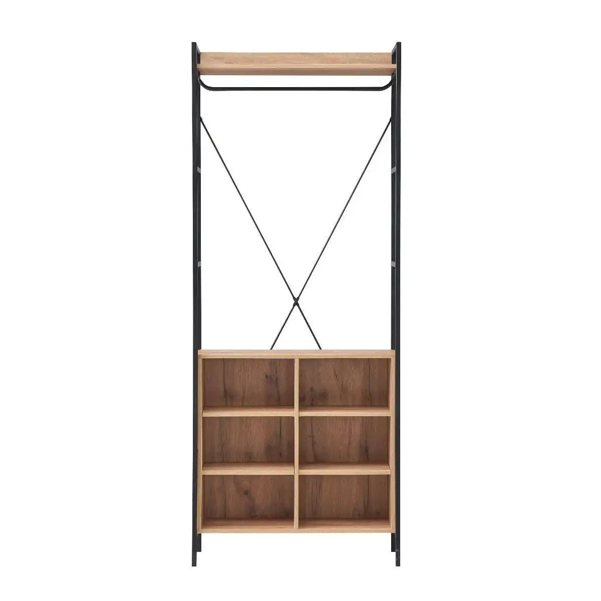 Claire Bedroom Open Wardrobe with 8 Shelves in Light Oak - Price Crash Furniture