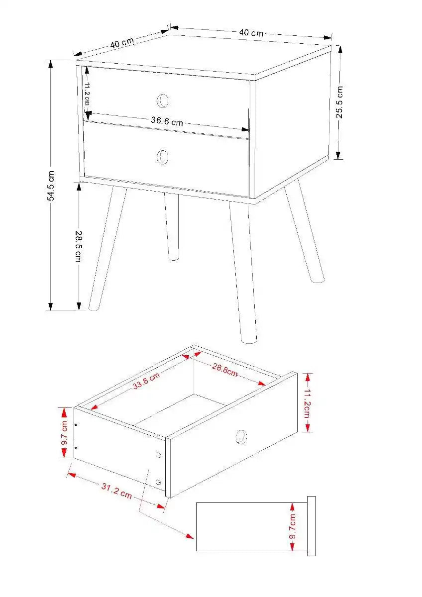 Options Scandia 2 drawer petite beside cabinet in Blue MDF with solid wooden legs - Price Crash Furniture