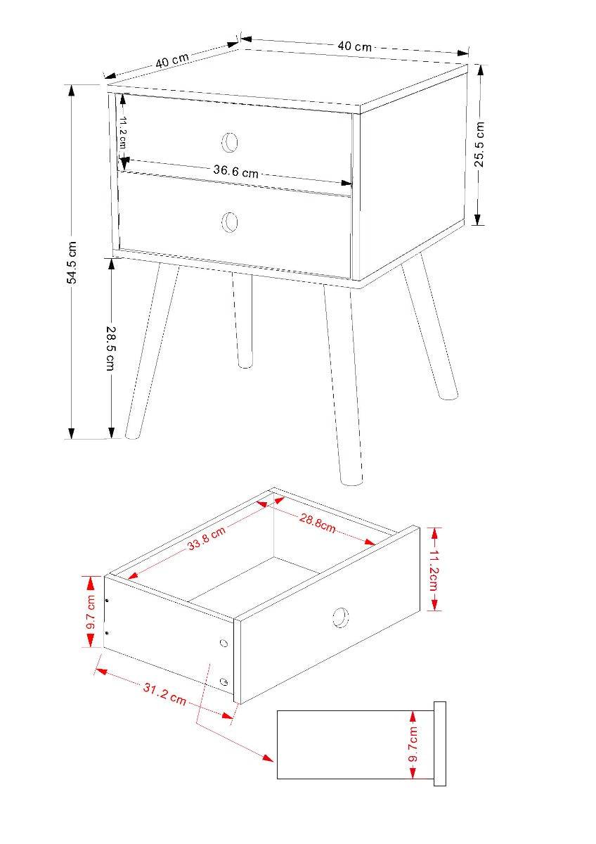 Options Scandia 2 drawer petite beside cabinet in Blue MDF with solid wooden legs - Price Crash Furniture