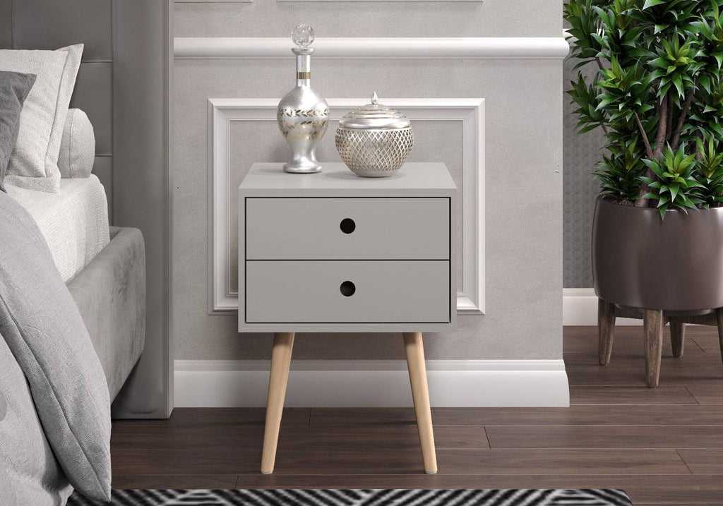 Options Scandia 2 drawer petite beside cabinet in Light Grey MDF with solid wooden legs - Price Crash Furniture