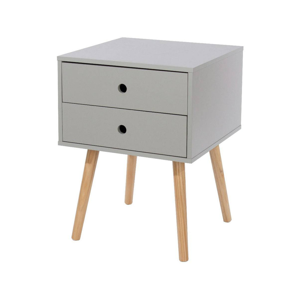Options Scandia 2 drawer petite beside cabinet in Light Grey MDF with solid wooden legs - Price Crash Furniture