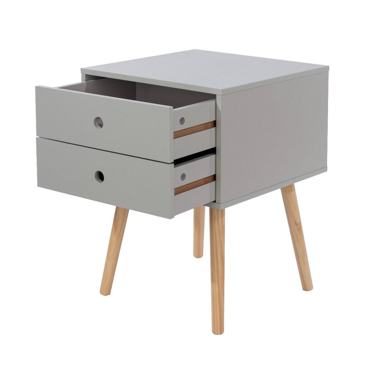 Options Scandia 2 drawer petite beside cabinet in Light Grey MDF with solid wooden legs - Price Crash Furniture