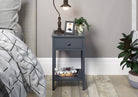 Options shaker 1 drawer petite bedside cabinet in Blue MDF with lower shelf - Price Crash Furniture