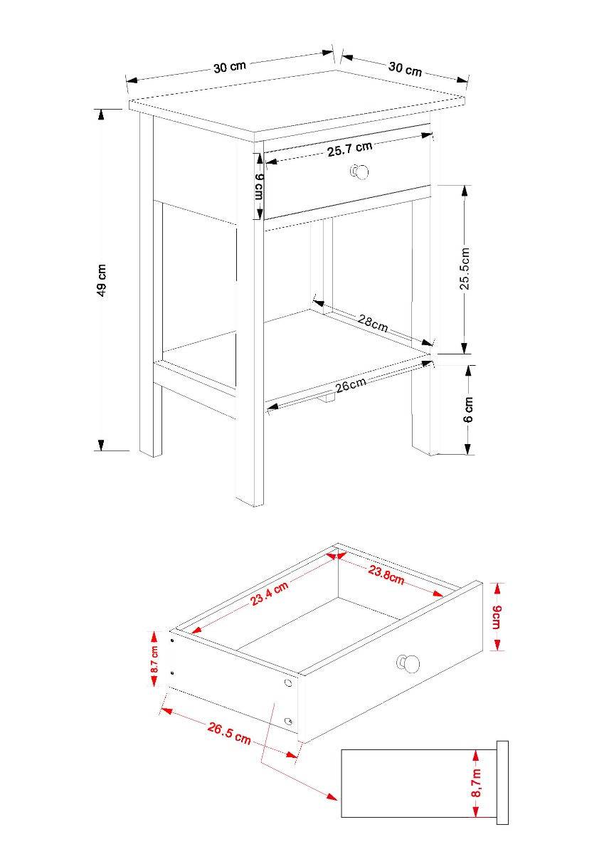 Options shaker 1 drawer petite bedside cabinet in Light Grey MDF with lower shelf - Price Crash Furniture