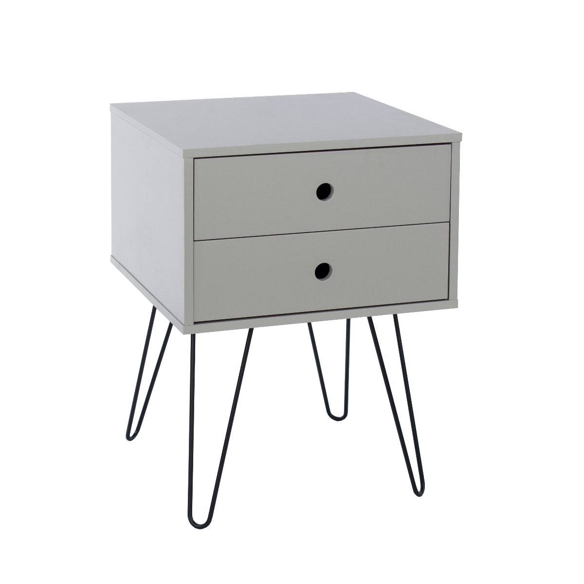 Options Telford, light grey & metal 2 drawer bedside cabinet - Price Crash Furniture