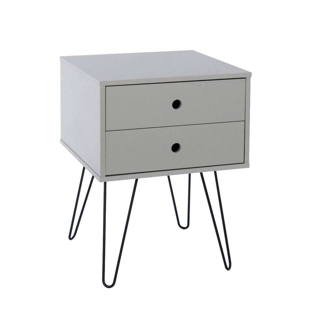 Options Telford, light grey & metal 2 drawer bedside cabinet - Price Crash Furniture