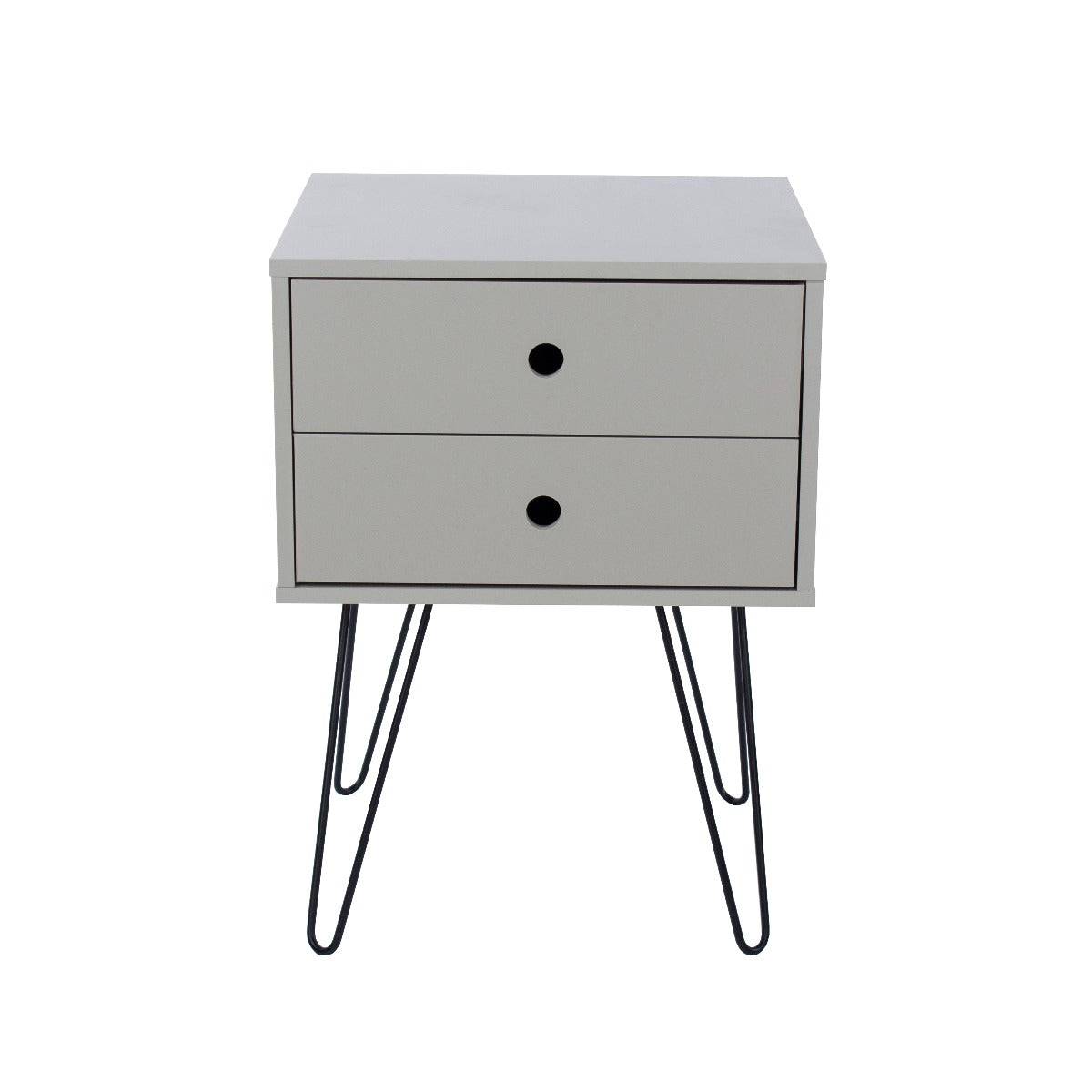 Options Telford, light grey & metal 2 drawer bedside cabinet - Price Crash Furniture